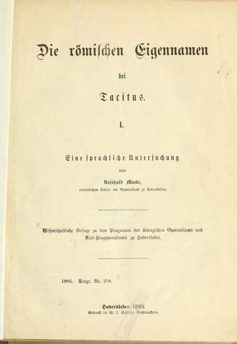 Die römischen Eigennamen bei Tacitus