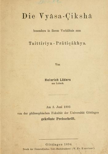 Die Vyasa-Çiksha besonders in ihrem Verhältnis zum Taittiriya-Praticakhya