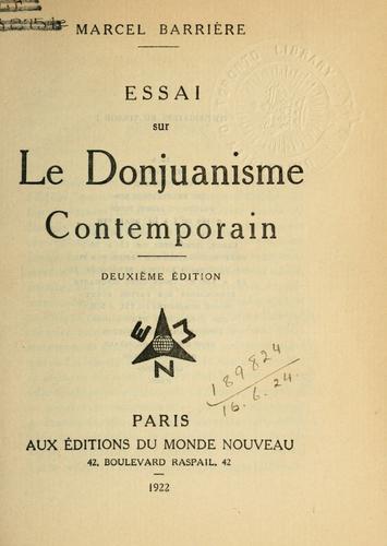 Essai sur le Donjuanisme contemporain