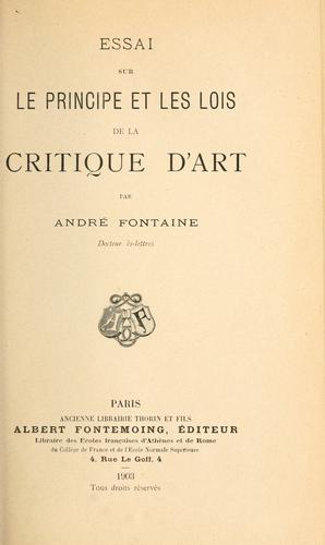 Essai sur le principe et les lois de la critique d'art
