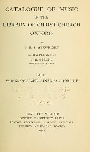 Catalogue of music in the Library of Christ Church, Oxford