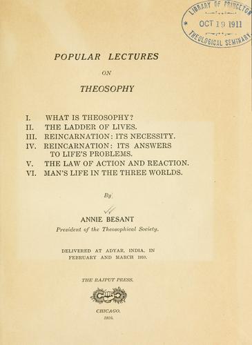 Popular lectures on theosophy