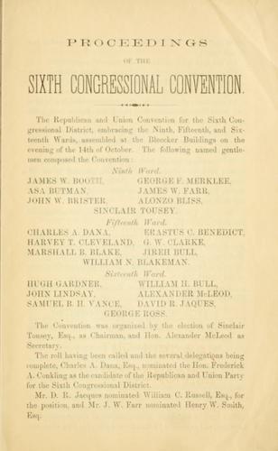 Proceedings of the Republican and Union convention for the sixth congressional district, held at Bleecker buildings, October, 14, 1862