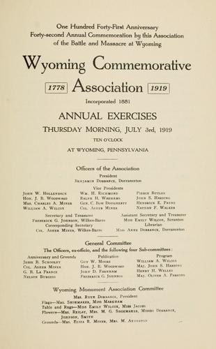 Report of proceedings of the Wyoming Commemorative Association on the occasion of the ... anniversary of the battle and massacre of Wyoming