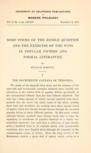 Some forms of the riddle question and the exercise of the wits in popular fiction and formal literature