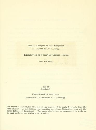 Introduction to a study of decision making