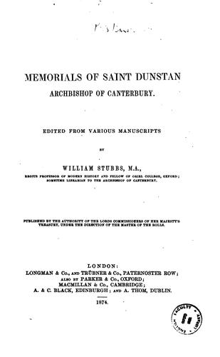 Memorials of Saint Dunstan, Archbishop of Canterbury