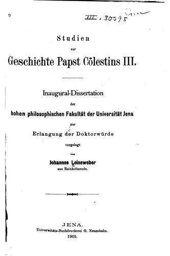 Studien zur Geschichte Papst Cölestins III