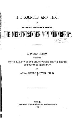 The sources and text of Richard Wagner's opera "DieMeistersinger von Nürnberg"