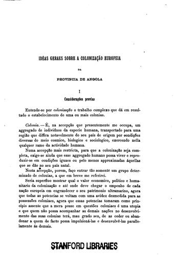 Idéas geraes sobre a colonização europeia da provincia de Angola