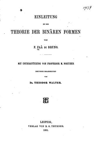 Einleitung in die Theorie der binären Formen