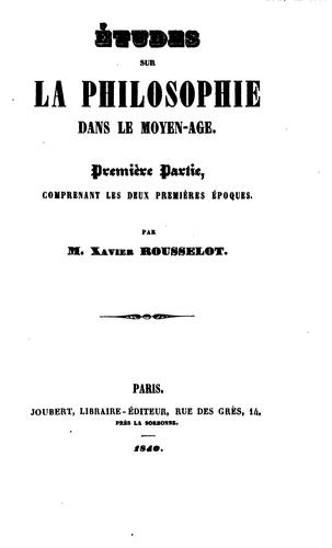 Études sur la philosophie dans le moyen-âge