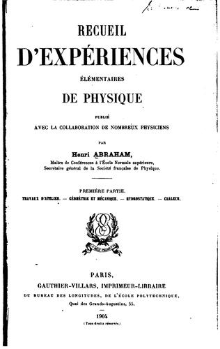 Recueil d'expériences élémentaires de physique