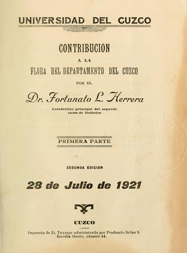 Contribución a la flora del departamento del Cuzco / por Fortunato L. Herrera