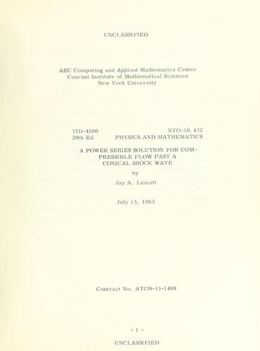A power series solution for compressible flow past a conical shock wave