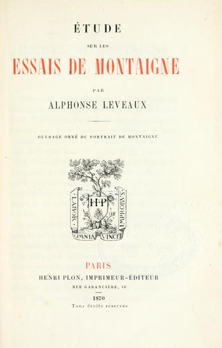 Etude sur les Essais de Montaigne