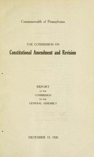 Report of the Commission to the General Assembly. December 15, 1920