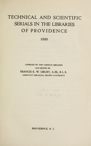 Technical and scientific serials in the libraries of Providence, 1920