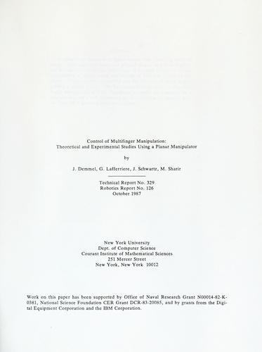 Control of multifinger manipulation: theoretical and experimental studies using a planar manipulator