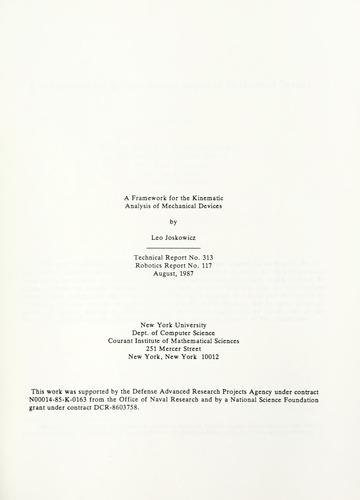 A framework for the kinematic analysis of mechanical devices