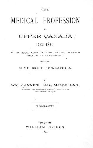 The medical profession in Upper Canada, 1783-1850