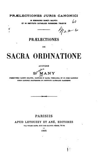 Praelectiones de sacra ordinatione