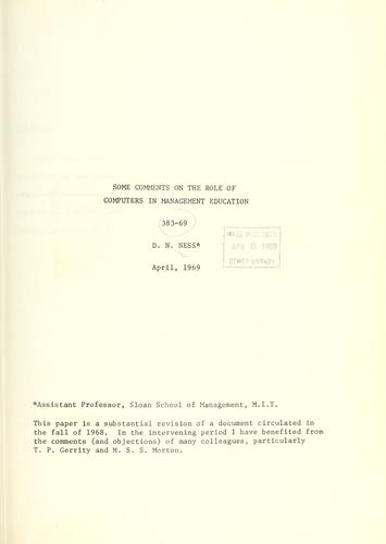 Some comments on the role of computers in management education