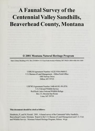 A faunal survey of the Centennial Valley Sandhills, Beaverhead County, Montana