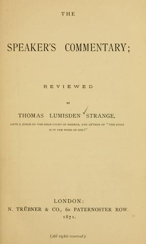 The Speaker's commentary reviewed