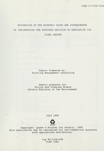 Estimation of the economic costs and consequences of implementing the proposed revision to Regulation 308