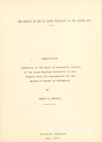 The effect of age on habit formation in the albino rat