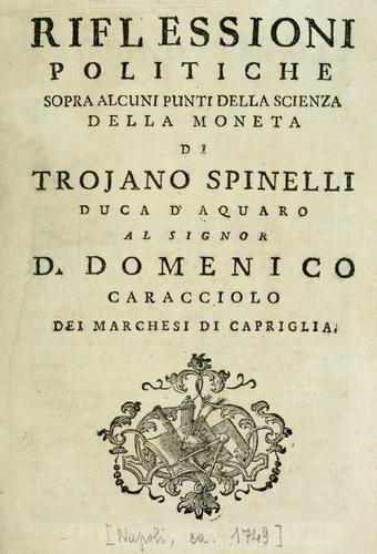 Riflessioni politiche sopra alcuni punti della scienza della moneta