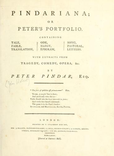 Pindariana; or Peter's portfolio