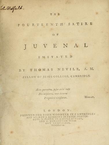 The fourteenth satire of Juvenal imitated
