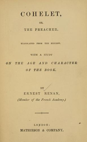 Cohelet, or The Preacher
