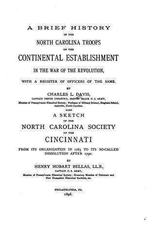 A Brief History of the North Carolina Troops on the Continental Establishment in the War of the ...