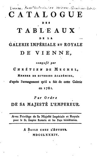 Catalogue des tableaux de la Galerie impʹeriale et royale de Vienne