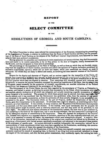 Report of the Select Committee on the Resolutions of Georgia and South ...