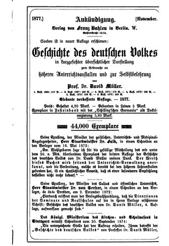 Geschichte des Deutschen Volkes, in kurzgefasster übersichtlicher ..
