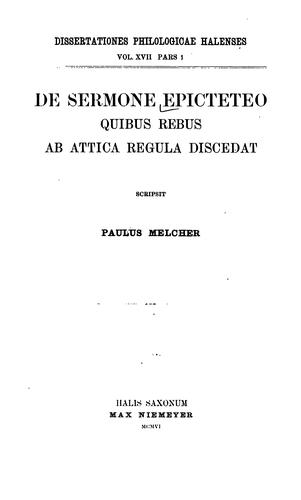 De sermone Epicteteo quibus rebus ab attica regula discedat..