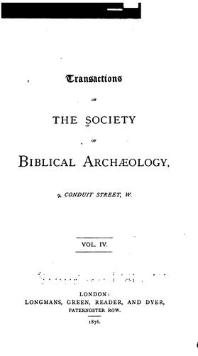 Transactions of the Society of Biblical Archæology