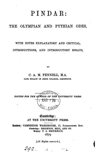 The Olympian and Pythian odes, with notes, intr. by C.A.M. Fennell