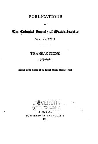 Publications of the Colonial Society of Massachusetts