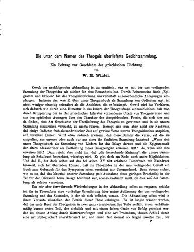 Die unter dem Namen des Theognis überlieferte Gedichtsammlund: Ein Beitrag zur Geschichte der ..