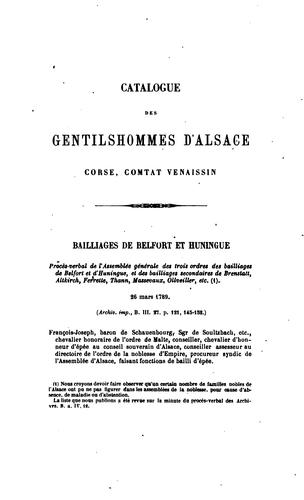 Catalogue des gentilshommes d'Alsace, Corse, Comtat-Venaissin, qui ont pris part ou envoyé leur ..
