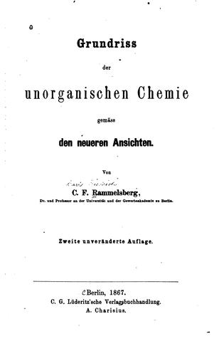 Grundriss der unorganischen Chemie Gemass den neueren Ansichten