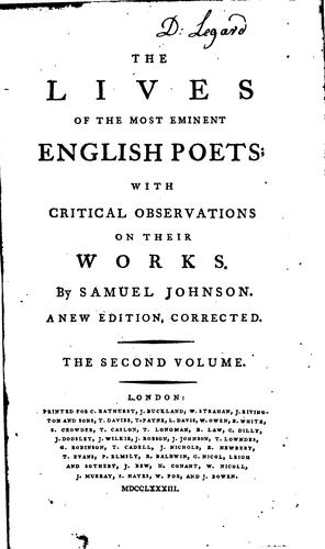 The Lives of the Most Eminent English Poets: With Critical Observations on ...