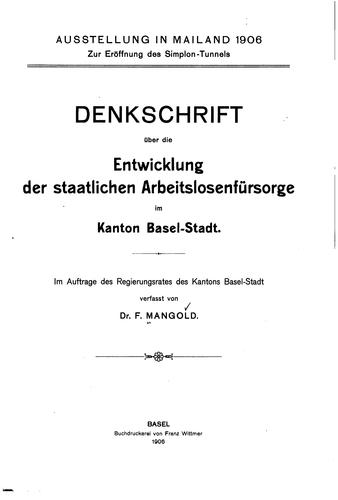 Denkschrift über die Entwicklung der staatlichen Arbeitslosenfürsorge im ..