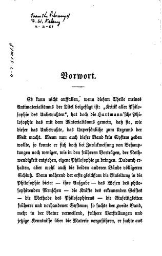 Anti-materialismus: Vorträge aus dem Gebiete der Philosophie mit hauptrücksicht auf deren Berächter