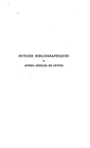 Notices bibliographiques et autres articles publiés dans les Revues critique, historique [&c ..